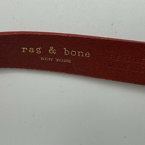 Rag & Bone RED Leather Jet Skinny Belt Logo SIZE SMALL (31-35") Womens England - Picture 4 of 9